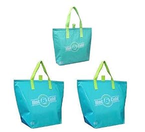 Insulated Reusable Tote Bags, Aqua Color 3 Pack