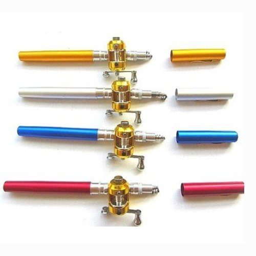 BestBuyGoods Portable Mini Pocket Pen Fishing Rod Pole Reel With Two Baits Two fishhooks Two Fishing-buoys and 20 Meters Fish tape/wire+ Survival Magnesium Firestarter Compass Whistle Orange BBG14PF001(Colors Random)