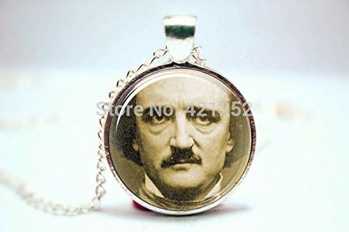 Pretty Lee 2015 Fashion Edgar Allan Poe Necklace Gothic Jewelry Silver Plate Glass Cabochon Dome Pendant Necklace Christmas gift