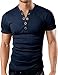 Grin&Bear slim fit henley V with buttons, short, navy, M, BH114