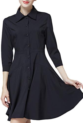 VOGLLY Women's Polo Neck Single Breasted Solid A Line Patchwork Mini Dress Size 2 US Black