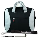Kroo TAG 2-Tone Nylon Carrying Case Puch for Coby TF-DVD1021 Portable 10 DVD Player (Black/Silver) + DETERMINATION HAND STRAP