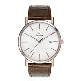 Bulova 98H51 Rose Gold Slimline Brown Leather Strap Watch