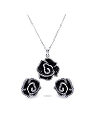 Nickel Free Sterling Silver Pendant & Earring Sets Black CZ Flower Set