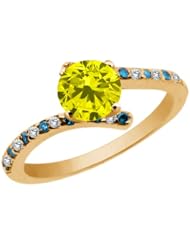1.11 Ct Round Canary Diamond White Topaz 14K Yellow Gold Ring