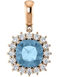 10K Rose Gold 8.00x8.00mm Antique Cushion Cut Sky Blue Topaz and Diamond Pendant -- LIFETIME WARRANTY