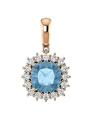 14K Rose Gold 8.00x8.00mm Antique Cushion Cut Sky Blue Topaz and Diamond Pendant -- LIFETIME WARRANTY
