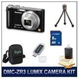 Panasonic LUMIX DMC-ZR3 ZR3K ZR3 Black Digital Camera, 8 GB Memory Card, Card Reader, Deluxe Carrying Case, Mini Tripod & 3pc. Lens Cleaning Kit