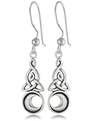 Sterling Silver Celtic Triquetra and Moon Linear French Wire Drop Earrings