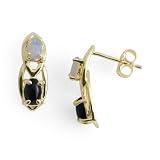 Black Coral Earrings with Opal in 14K Yellow Gold