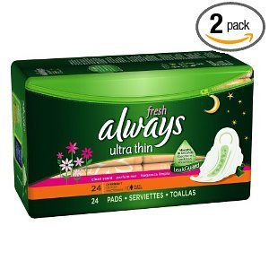 Always Ultra Overnight With Wings, Clean Scent Thin Pads 24 Count (Pack of 2)