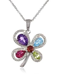 Sterling Silver Multi-Color Diamond Pendant Necklace, 18"