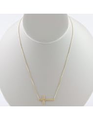 14 Karat Yellow Gold Sideways Diamond Cut Cross Adjustable Necklace