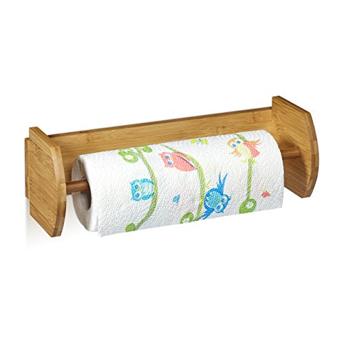 Relaxdays Wand Küchenrollenhalter Bambus HBT: 12 x 37 x 13 cm