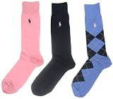 Polo Ralph Lauren Set of Three Men's Dress Socks: Pink, Blue, Argyle (Size 10-13)