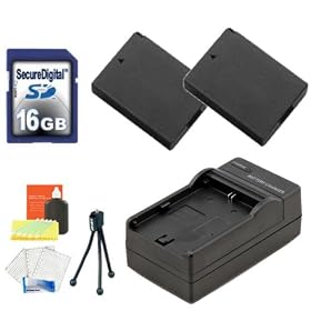 Nikon ENEL-20 Replacement Battery Kit: Includes - 2 Replacement ENEL20 Batteries, Rapid Travel Charger, 16GB Class 10 SDHC Memory Card, Table Top Tripod, Cleaning Kit, LCD Screen Protectors