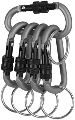 Aluminum SecureLock Cooltec Carabiner with Key Ring - Exclusive CoolTec Matte Finish - for Outdoors, Camping, Biking, Hiking, Traveling, Biking, Purse, Backpack. (5 PACK Gray)
