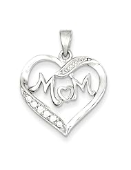 Sterling Silver MOM CZ Heart Pendant
