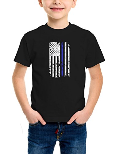 YOUTH Big Boys Thin Blue Line American Flag T-shirt (Large, BLACK)