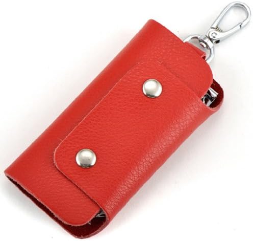 YOURONG Portable 6 Clips cowhide Leather Car Keychain Key Holder Bag Case Wallet Cover (Red)