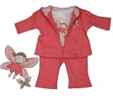 Absorba Baby Girl Coral Pink Fairy Butterfly Love Cotton Knit Crew Neck Short Sleeve T-shirt, Hooded Sweatshirt & Pant 3 PC Pant Set Infant 12M