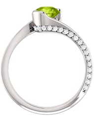 14K White Gold 6.00mm Round Cut Peridot and Diamond Ring -- LIFETIME WARRANTY
