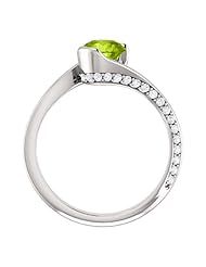 18K White Gold 6.00mm Round Cut Peridot and Diamond Ring -- LIFETIME WARRANTY