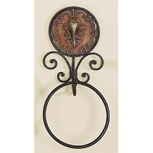 Wrought Iron Tuscan Fleur De Lis Bathroom / Kitchen Towel Holder