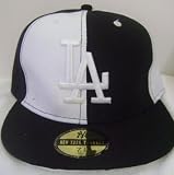 New LA Los Angeles Black/White Fitted Flat Peak Cap 7 1/4