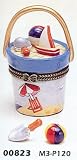Porcelain Hinged Boxes Seashore Beach Sand Bucket Keepsake Trinket Box