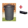 80/85 Litre black Dustbin/Bin + 20 BIN LINERS With Lockable Handles (made in the uk)
