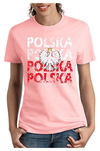 OM3 – POLSKA – Damen T-Shirt tailliert – POLAND EM 2016 FRANKREICH FRANCE FUSSBALL FANSHIRT SOCCER SPORT TRIKOT EUROPAMEISTER, M, rosa