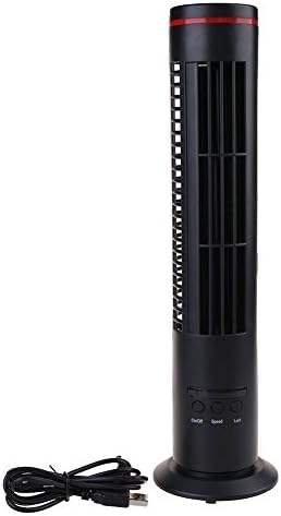 Slim Tower Desk Fan Bladeless Black Usb Mini Cooling Fan for Rooms Home Small Quiet Fan Portable Cool Breeze USB Powered Plug-in Air Conditioner 3 Speed