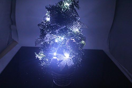 Tozz Pro ® Operated Small Tabletop Christmas Tree with Berries and Pine Cones, Flowers,pentagram with 20 LED String Fairy Lights,6ft for LED String (White with Warm White, 14 inch H Tree)