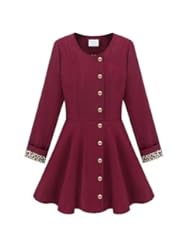Hee Grand Women Long Sleeve Round Neck Single-Breasted Dress Trench Coat Wine Red Chinese L