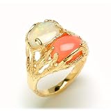 Pink Coral Ring with Opal in 14K Yellow Gold