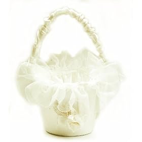 Ivory Flowergirl Basket with Beaded Applique