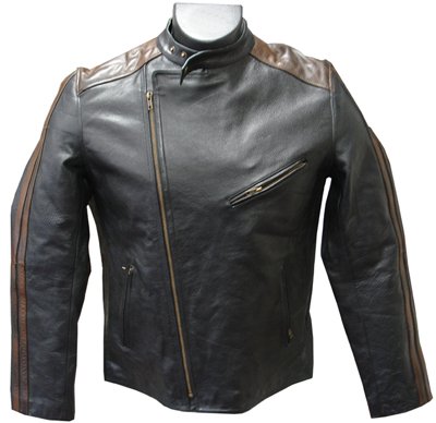 Dual Leather Stripe Motorcycle Jacket (#296-0) (Large)