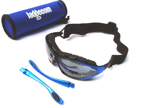 Ladgecom® Blue Convertible Sunglasses & Goggles with Strap and Reflective Lenses - Suitable for Cycling, Running, Kayaking, Jet Ski and other Extreme Sports