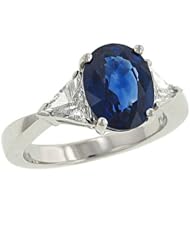 Oval Sapphire(3.05ct) Ring w/2 Side Trillion Diamonds(.33ct)