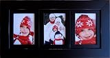 Collage Picture Frame, 8x10 Black Multi Photo Frame with 3 openings, Hand-Distressed (Sanded) Edges - Triple Frame Hangs Horizontally or Vertically on Wall