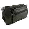 Black Genuine Leather Fanny Pack Waist Bag w/Cell Phone Pocket Holder