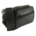 Genuine Leather Black Fanny Pack Waist Bag with Cell Phone Pouch