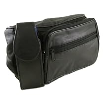 Genuine Leather Black Fanny Pack Waist Bag with Cell Phone Pouch