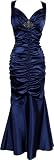 Ruched Mermaid Satin Prom Dress Bridesmaid Gown Beaded Accent Junior Plus Size, Medium, Navy
