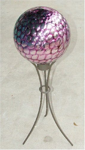 12 inch Silver Optic Purple Glass Gazing Globe with 23 inch Rustic Iron Stand