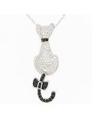 Sterling Silver White Topaz and Black Spinel Cat Pendant/Pin combo on an 18" chaim