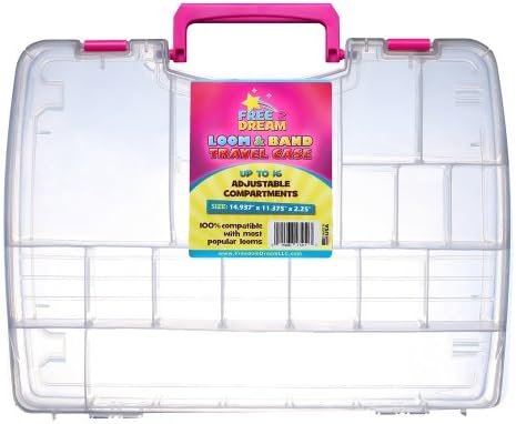 Loom & Band Organizer and Travel Case with handle- Pre-assembled!! Fits Rainbow® or Cra-Z-loom and over 7800 elastic rubber bands, charms and replacement picks- Purchase 2 clear plastic storage boxes join together to double capacity-Crazy Fun! Made in USA!
