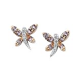 14K White and Rose Gold Pink Sapphire and Diamond Butterfly Earrings