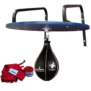 Speedball Platform Sets Genuine Cowhide Leather, Wooden Platform Blue Formica Lamination With Complete Fixing And Metal Wall Brackets Sets Punching Balls & Swivel Black Ball Poly Cotton Hand Wraps Red